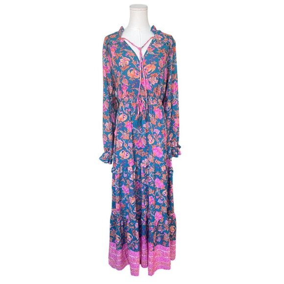 Boemo Maxi Floral Anthropologie Dress Sz M Long Sleeve Boho Peasant Cottagecore - Picture 1 of 8